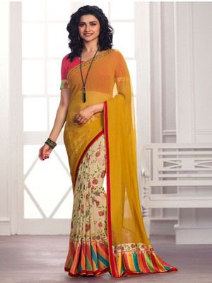 Fancy Fab Woven Bandhani Georgette, Silk Blend Saree(Multicolor)