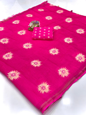 KGM BRAND Printed, Floral Print Bollywood Cotton Linen Saree(Pink)