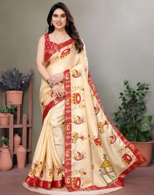 Divastri Printed Bhagalpuri Art Silk, Lace Saree(Gold)