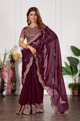 SARETRA MALL Embroidered Bollywood Organza Saree(Purple)