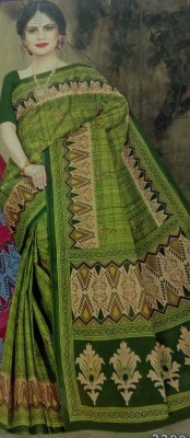 GSDH Stores Printed Daily Wear Pure Cotton Saree(Green)