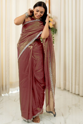 SUBHAM Solid/Plain, Embellished Bollywood Georgette Saree(Maroon, Gold)