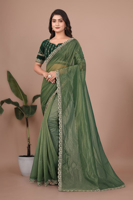 Ruhabs Solid/Plain Bollywood Tissue Saree(Green)