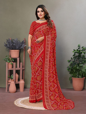 Moda Rapido Printed, Self Design Daily Wear Georgette Saree(Red)