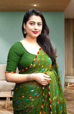 AVTC Self Design Bollywood Georgette Saree(Green)