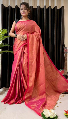 BiswasTextiles Self Design Tant Pure Cotton Saree(Pink)