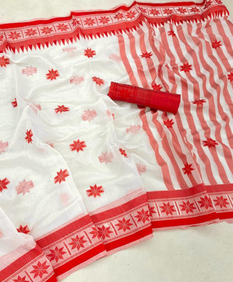 ROSMEAN Floral Print, Woven Daily Wear Organza Saree(White, Red)
