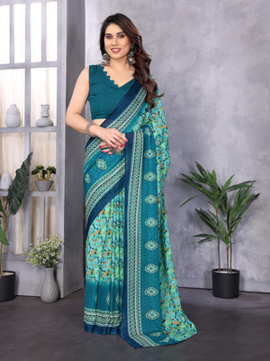 Divastri Printed Bollywood Georgette Saree(Dark Blue)