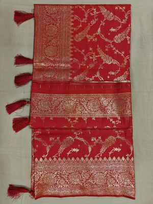 Spruha Creation Woven Banarasi Pure Silk Saree(Pink, Brown, Purple, Green, Dark Green)