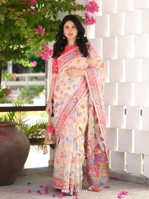 V V FASHION Embellished, Self Design Bollywood Cotton Silk Saree(White)