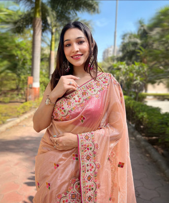 Sareemall Embellished Bollywood Tissue Saree(Orange)