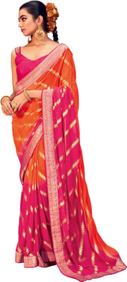 Akhilam Embroidered Kanjivaram Georgette Saree(Orange)