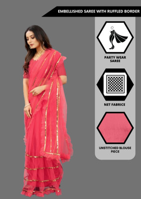 Yashvi Designer Embellished Bollywood Net Saree(Red)