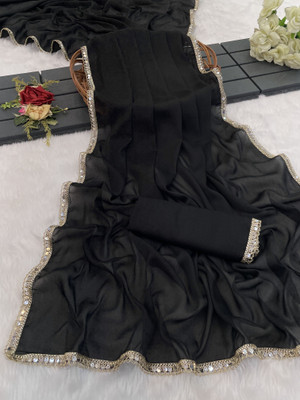 Ethina Fashion Solid/Plain Bollywood Georgette Saree(Black)