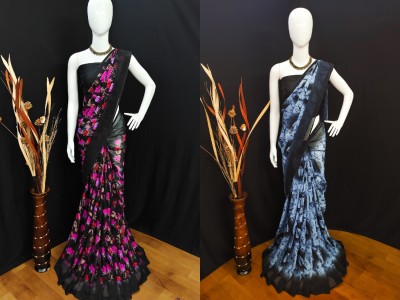 Anand Sarees Printed Daily Wear Georgette Saree(Pack of 2, Purple, Black, Multicolor)