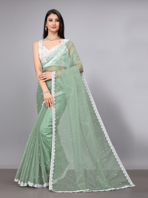JAY AMBEY FABRICS Self Design Bollywood Supernet Saree(Green)