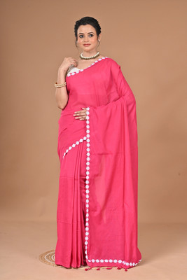 BalikaTextile Solid/Plain Daily Wear Khadi Saree(Pink)