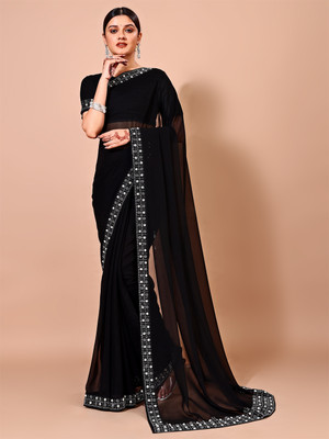 Leelavati Embellished Bollywood Chiffon Saree(Black)