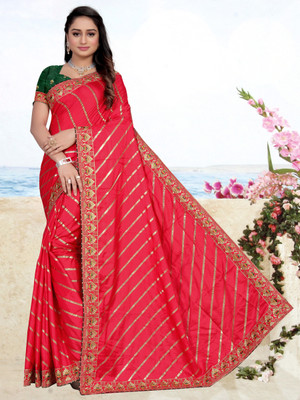 DRIZOMIZ Embroidered Bollywood Cotton Blend Saree(Pink)
