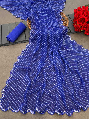 harshit designer Printed Daily Wear Georgette Saree(Dark Blue, White, Silver)
