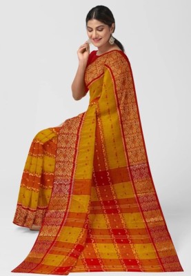 SANVISAREE Woven Tant Pure Cotton Saree(Yellow)