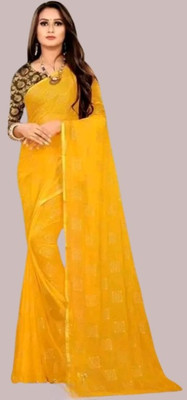 JiproStore Solid/Plain Banarasi Chiffon Saree(Yellow)