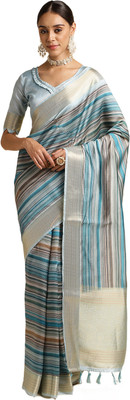 DOI MOI Printed Banarasi Silk Blend Saree(Blue)