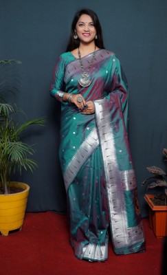 OFLINE SELECTION Woven Paithani Silk Blend Saree(Light Green)