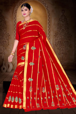 RANJANA CREATION Embellished Bollywood Cotton Silk Saree(Red, Purple)