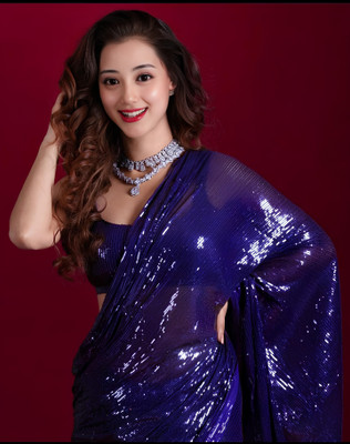 kamaldesigner Embroidered Bollywood Georgette Saree(Blue)