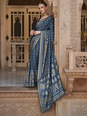 Sareemall Woven Banarasi Silk Blend Saree(Light Blue)