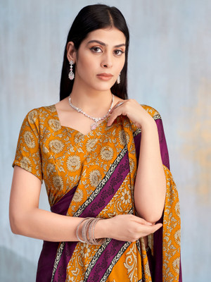 Sareemall Printed Daily Wear Crepe Saree(Magenta)