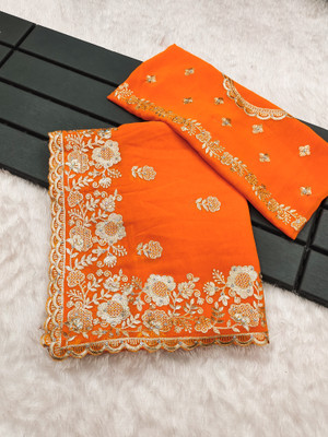 Mikhushop Embroidered Bollywood Georgette Saree(Gold)