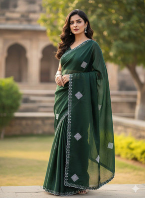Shree Maashakti Trading Embellished Bollywood Pure Silk Saree(Dark Green)