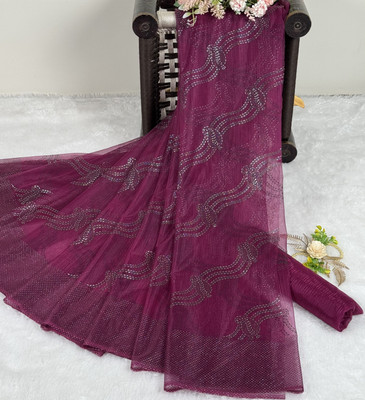 SROLY Embellished Bollywood Net Saree(Purple)