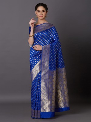 LEAFSY Self Design Banarasi Jacquard Saree(Blue)