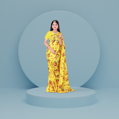 Laxmi Vinayak Textile Embroidered Bollywood Georgette Saree(Yellow)