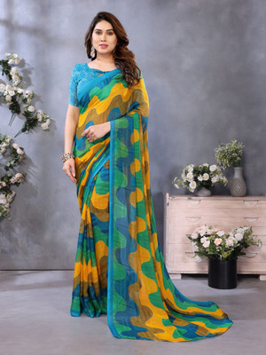 Vichitra Printed Bollywood Georgette Saree(Blue)