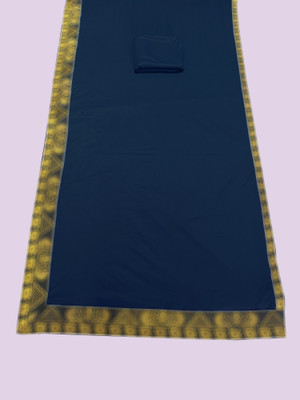 RichEraa Solid/Plain Banarasi Lycra Blend, Chiffon Saree(Dark Blue)