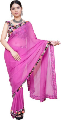 Digidrapes Floral Print Chanderi Chiffon Saree(Pink)
