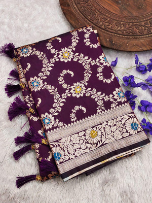 Divastri Woven Banarasi Cotton Silk Saree(Purple)