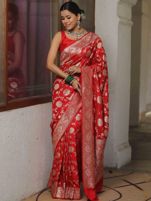 Marziyaa Printed Banarasi Jacquard Saree(Red)