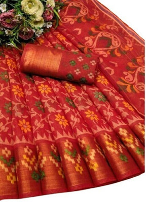 Saadhvi Floral Print Bollywood Cotton Silk Saree(Red)