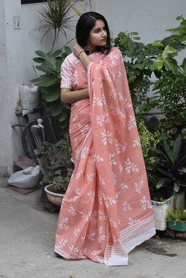 CRAFTWELL Self Design Handloom Pure Cotton Saree(Multicolor)