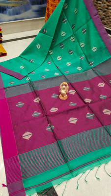 maa agameswari Woven Handloom Tissue Saree(Green, Pink)