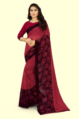 RUNAYA NX Printed Daily Wear Georgette Saree(Maroon)