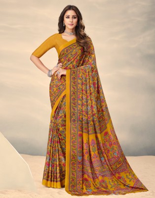 Divastri Floral Print, Geometric Print, Printed Bollywood Silk Blend, Crepe Saree(Yellow)