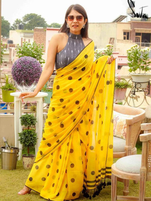 BBSaree Solid/Plain Handloom Pure Cotton Saree(Yellow)