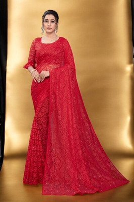 Nexafashion Self Design Bollywood Net Saree(Red)