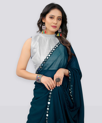 Vivan Fab Solid/Plain Daily Wear Georgette, Chiffon Saree(Multicolor)